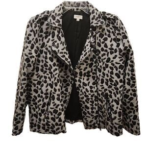 Umgee Women's Gray And Black Leopard Animal Print Motorcycle Jacket Medium